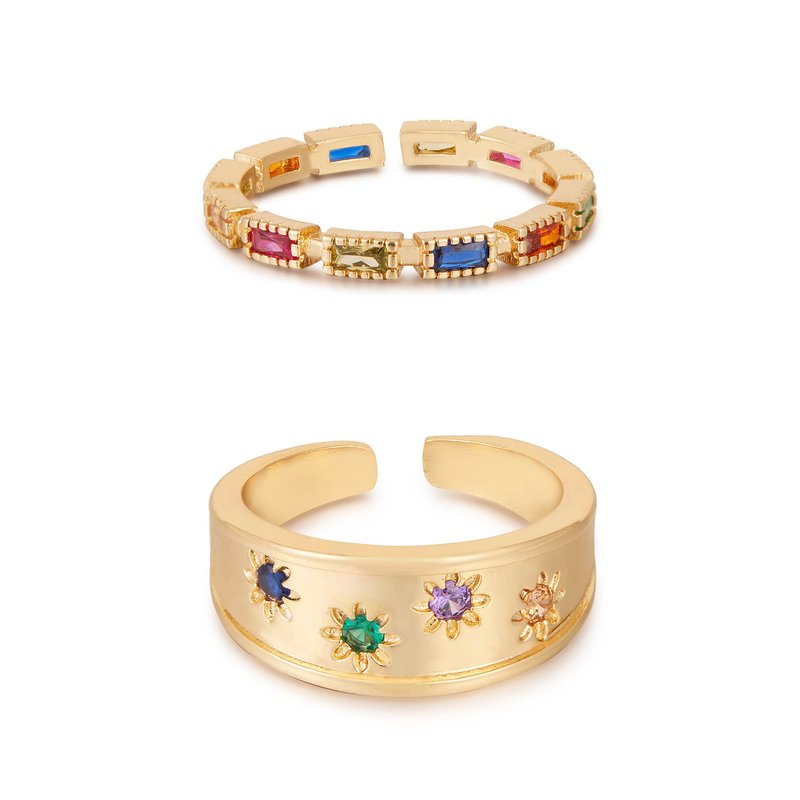 Shop Ettika Be Your Own Magic Rainbow Crystal 18k Gold Plated Ring Set