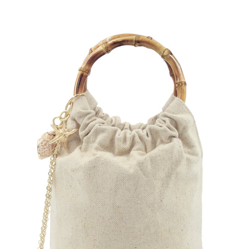 Ettika Beige Bucket Bag With Starfish & Shell Tassel In White
