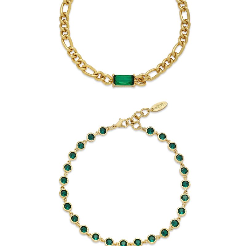 Ettika Bejeweled Emerald 18k Gold Plated Anklet Set