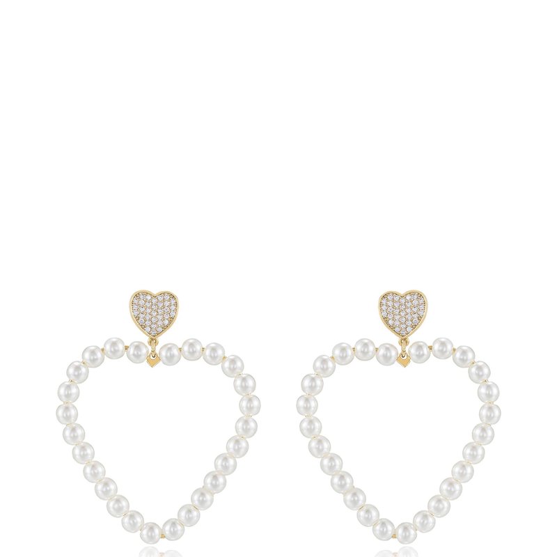 Ettika Big Heart 18k Gold Plated Pearl Earrings