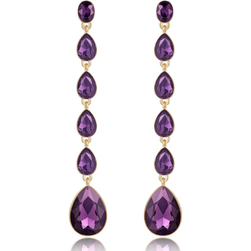 Ettika Black Crystallized Drop 18k Gold Plated Earrings In Purple