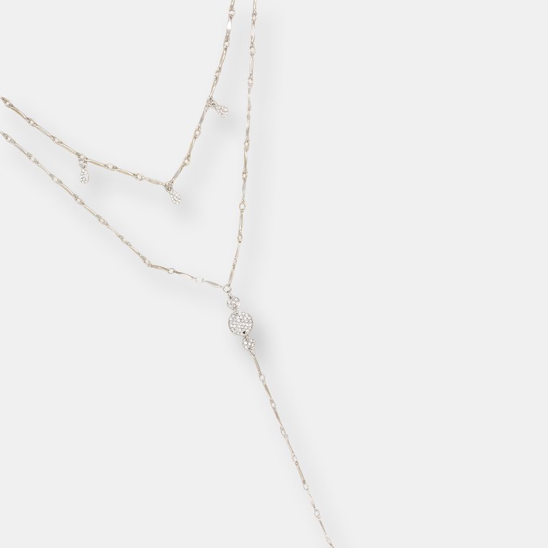 Ettika Carmine Layered Crystal Lariat Necklace In Silver
