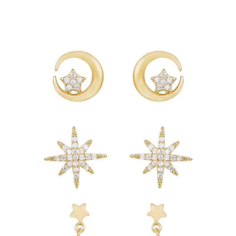 Ettika Celestial Stud And Mini Dangle 18k Gold Plated Earring Set Of 3