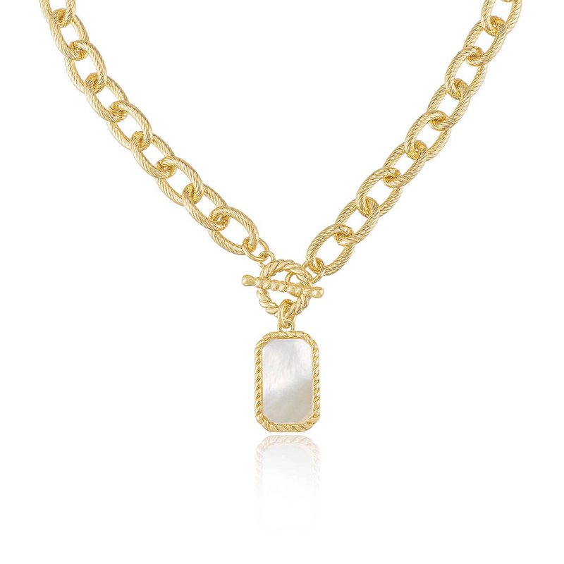 Ettika Chain Link And Mother Of Pearl 18k Gold Plated Pendant Necklace In White