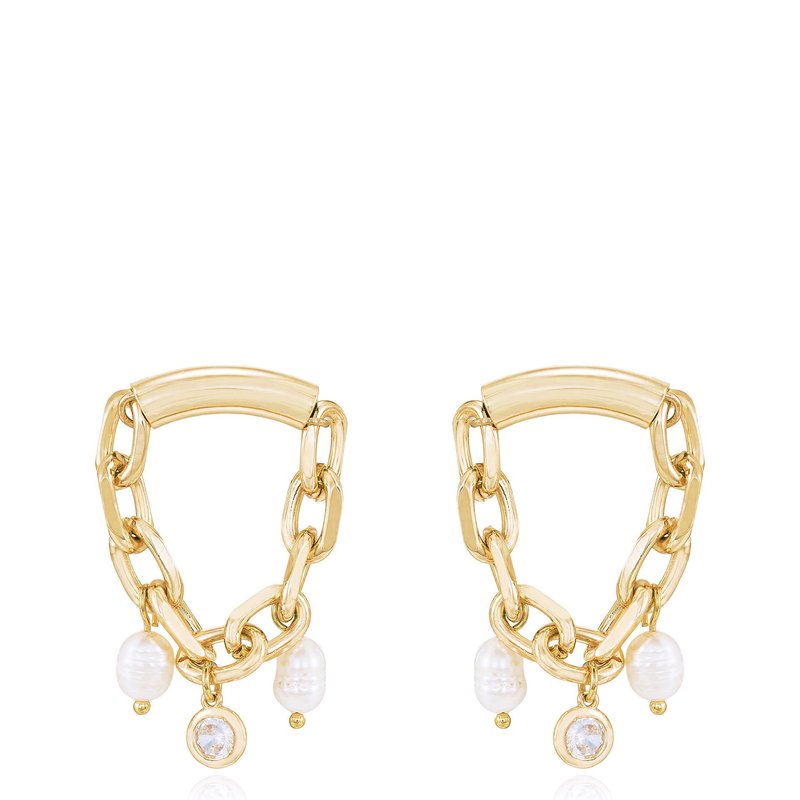 Ettika Chain Link Charm Dangle 18k Gold Plated Earrings