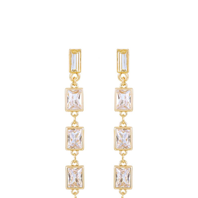 Ettika Cleo Crystal Drop 18k Gold Plated Earrings In White