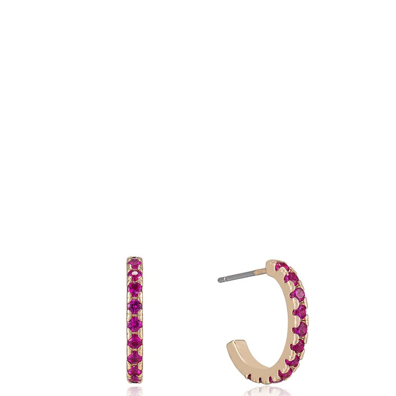Ettika Colorful Crystal 18k Gold Plated Huggie Earrings In Pink