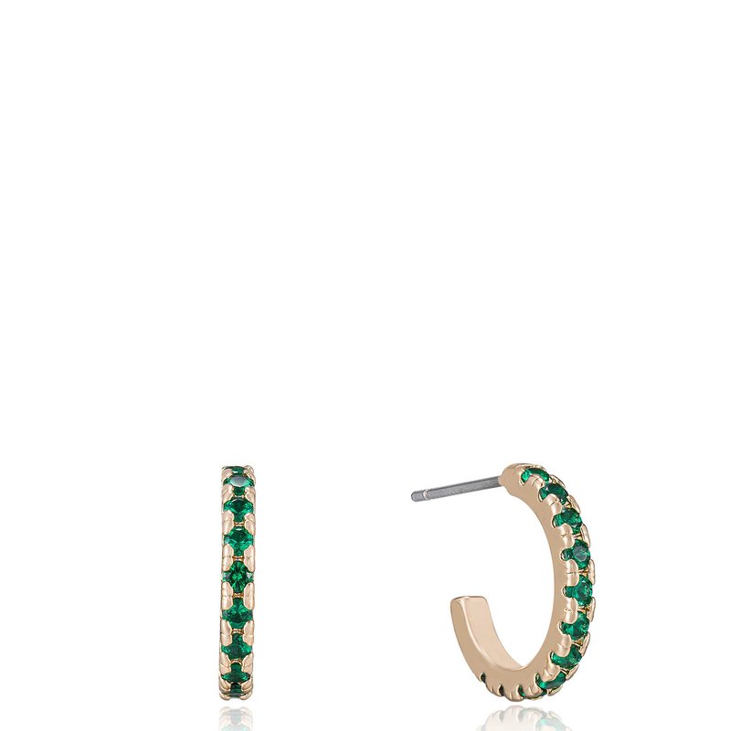 Ettika Colorful Crystal 18k Gold Plated Huggie Earrings In Green