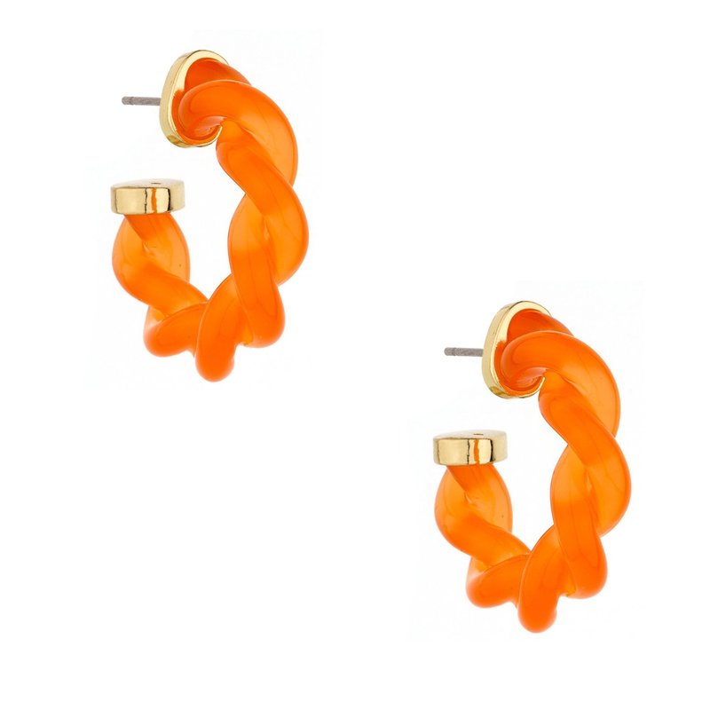 Ettika Creamsicle Twist 18k Gold Plated Hoops In Orange