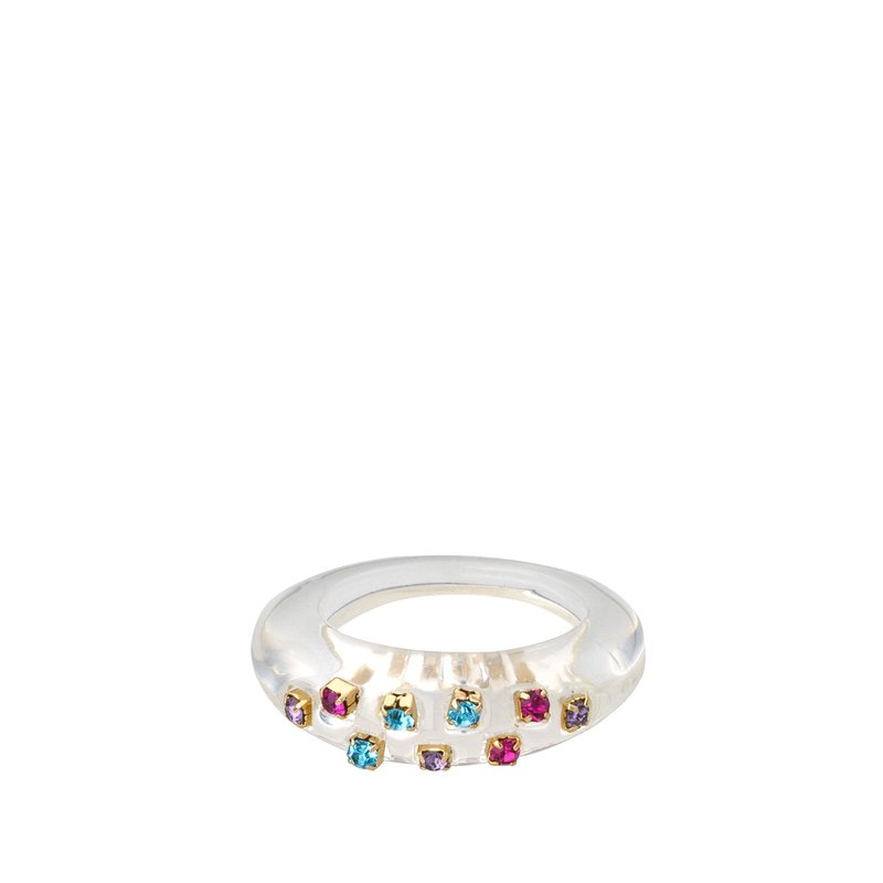 Ettika Crowd Pleaser 18k Gold Plated White Resin Ring With Multi Colored Rhinestones