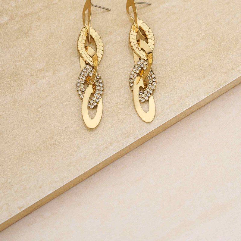Ettika Crystal And 18k Gold Plated Rope Chain Link Dangle Earrings