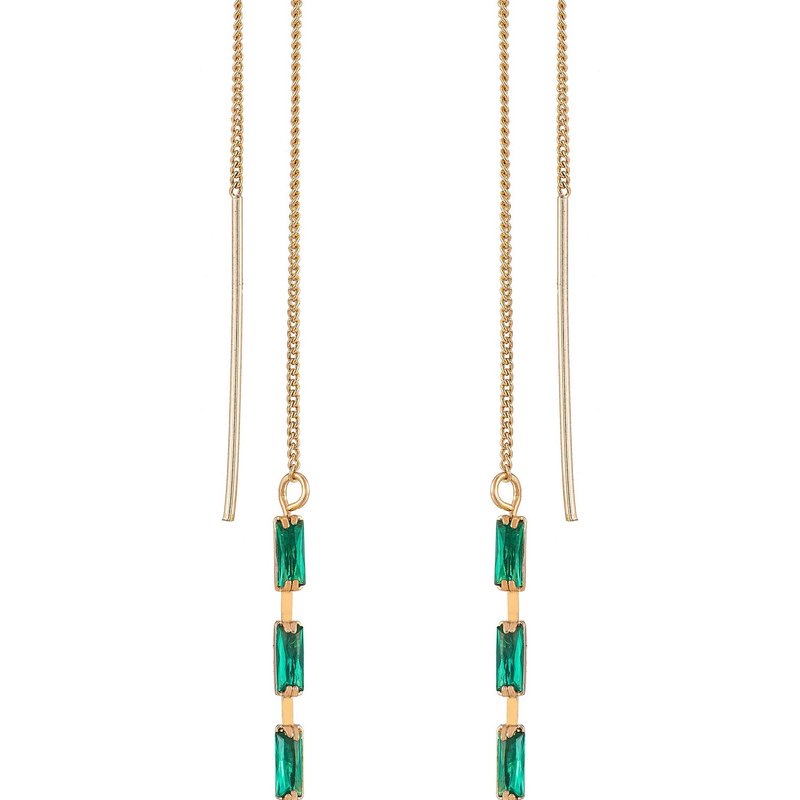 Shop Ettika Crystal Baguette Threader Earrings In Green