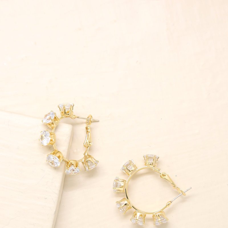 Ettika Crystal Cup 18k Gold Plated Hoop Earrings