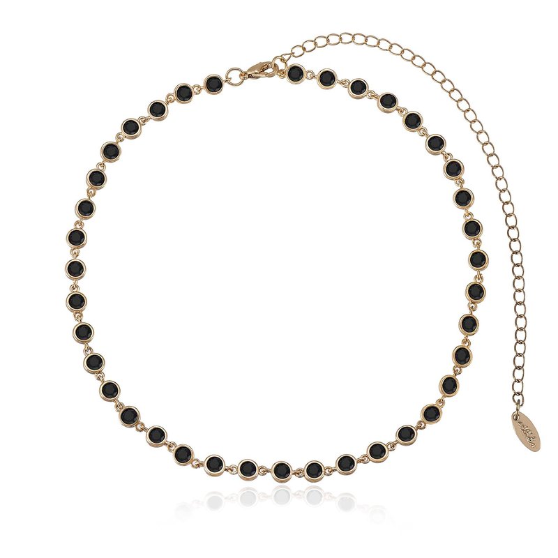 Ettika Crystal Disc And 18k Gold Plated Link Necklace In Black