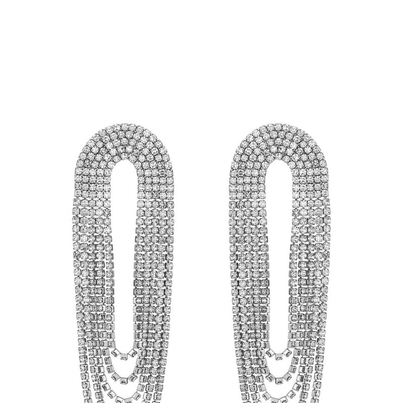 Shop Ettika Crystal Drape Fringe Earrings In Grey