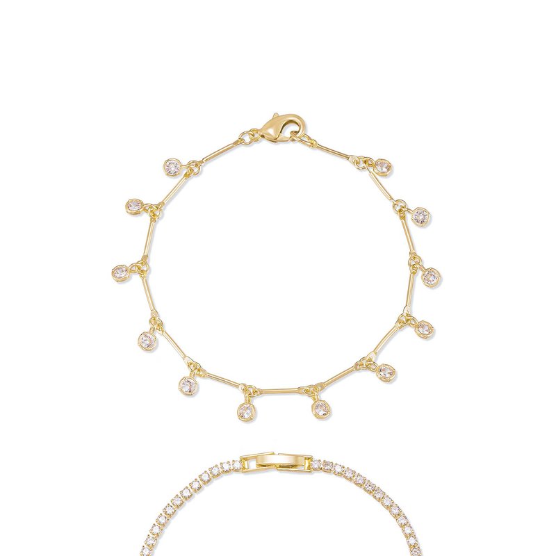 Shop Ettika Crystal Droplet 18k Gold Plated Chain Bracelet Set