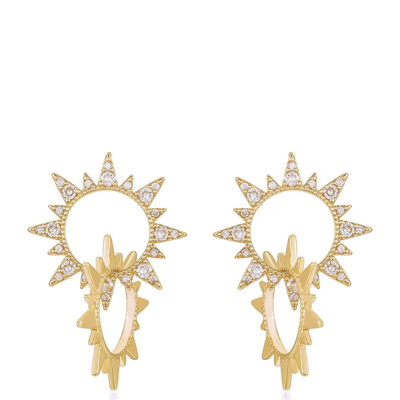 Ettika Crystal Golden Double Sun 18k Gold Plated Earrings