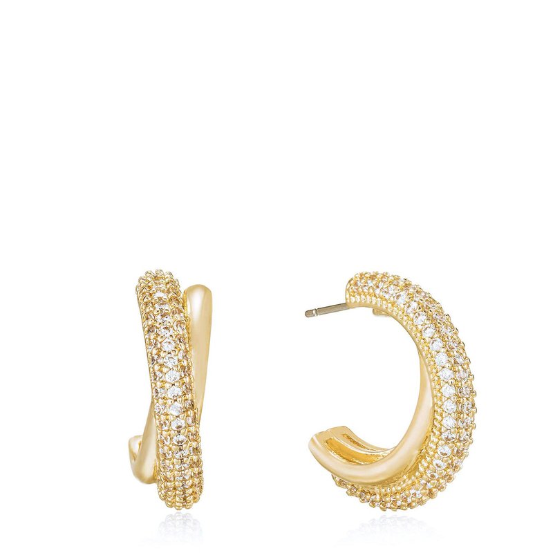 Ettika Crystal Intertwined Small Hoop Earrings In Gold