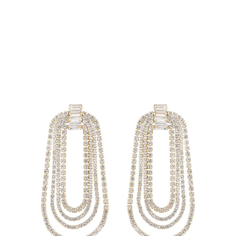 Ettika Crystal Oval 18k Gold Plated Drape Earrings