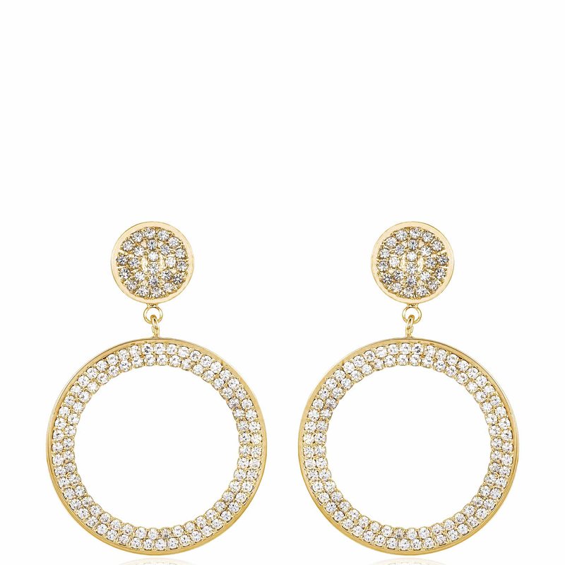 Ettika Crystal Pave 18k Gold Plated Drop Hoop Earrings