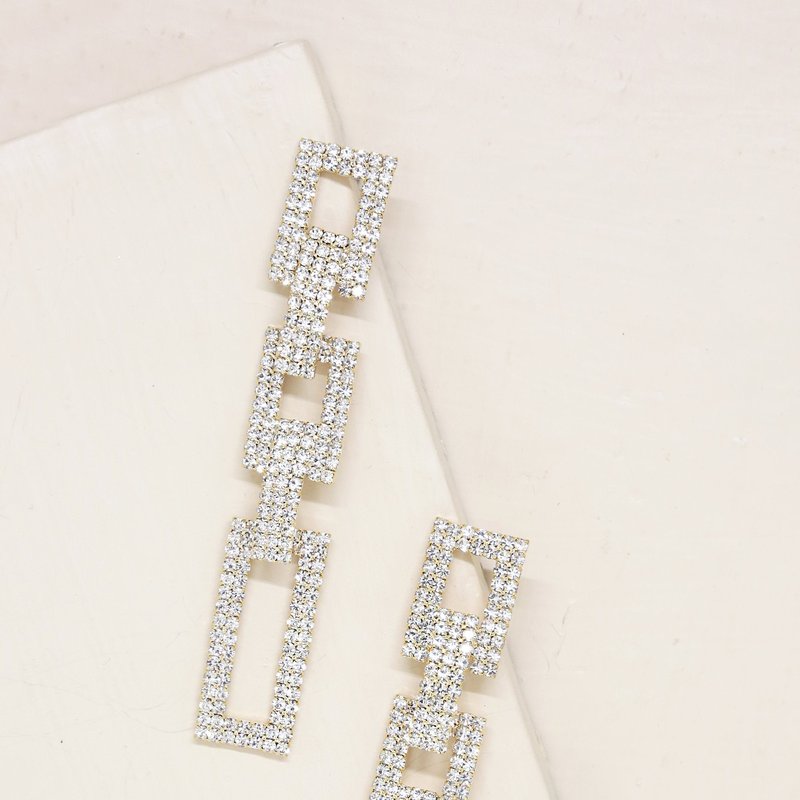 Ettika Crystal Rectangle Chain Link 18k Gold Plated Earrings