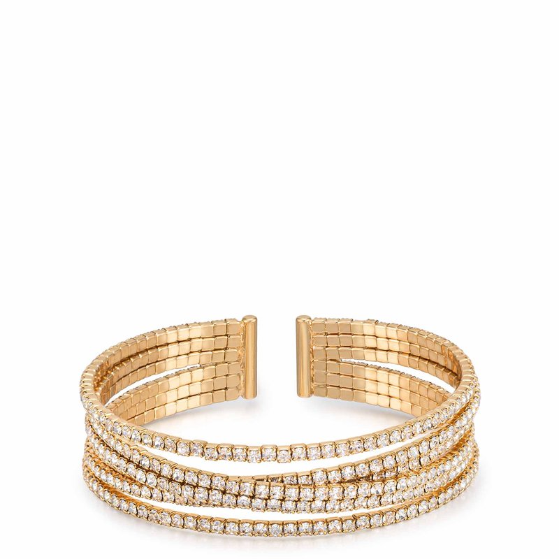 Ettika Crystal Strand 18k Gold Plated Cuff Bracelets In White