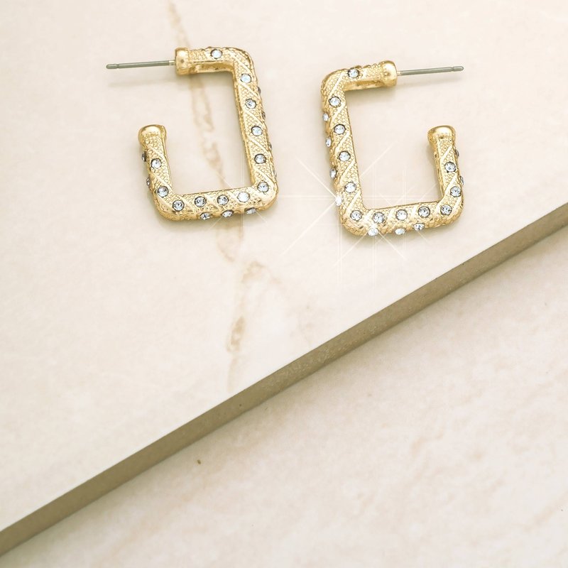 Ettika Crystal Studded 18k Gold Plated Rectangle Earrings
