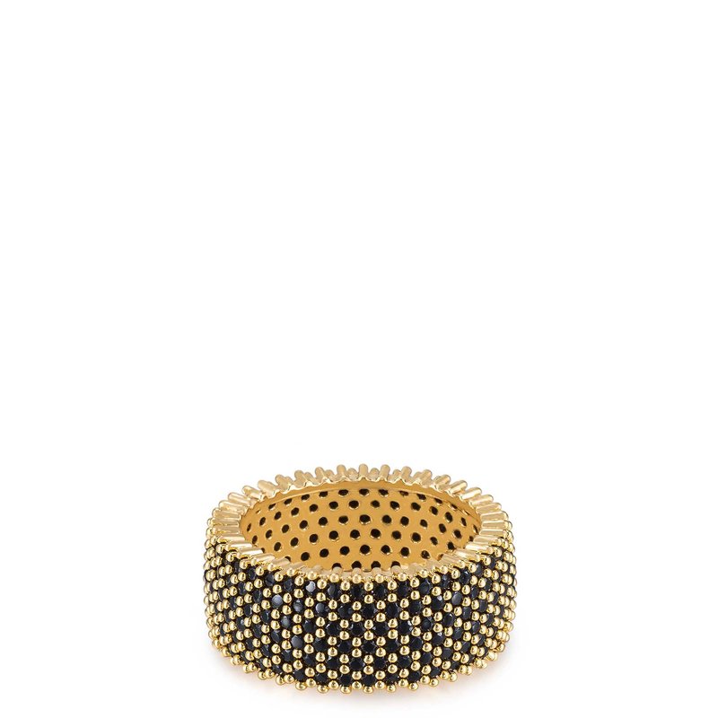Ettika Crystal Thick Band 18k Gold Plated Ring In Black