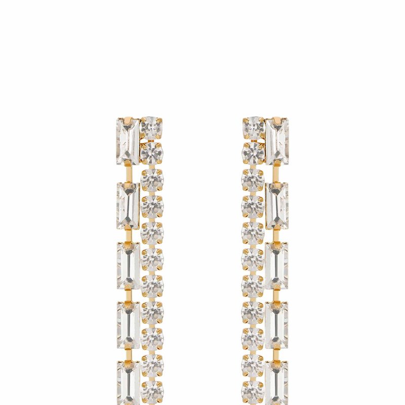 Ettika Date Night Crystal Drop 18k Gold Plated Earrings In White