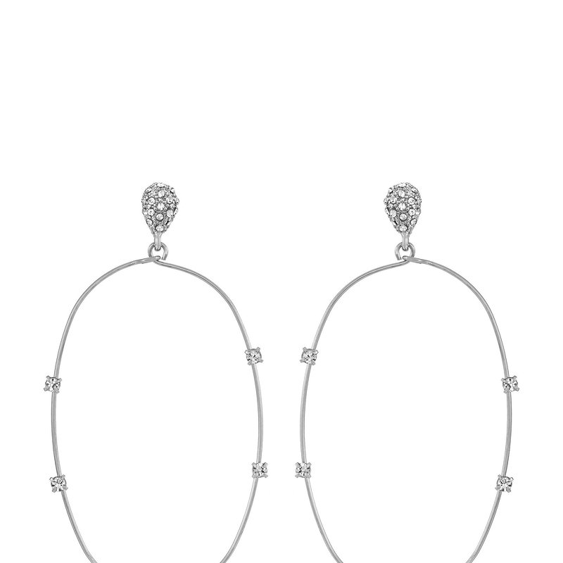 Ettika Delicate Crystal Large Oval Hoop Earrings In Grey