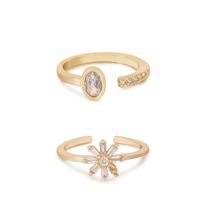Ettika Delicate Daisy Crystal 18k Gold Plated Ring Set