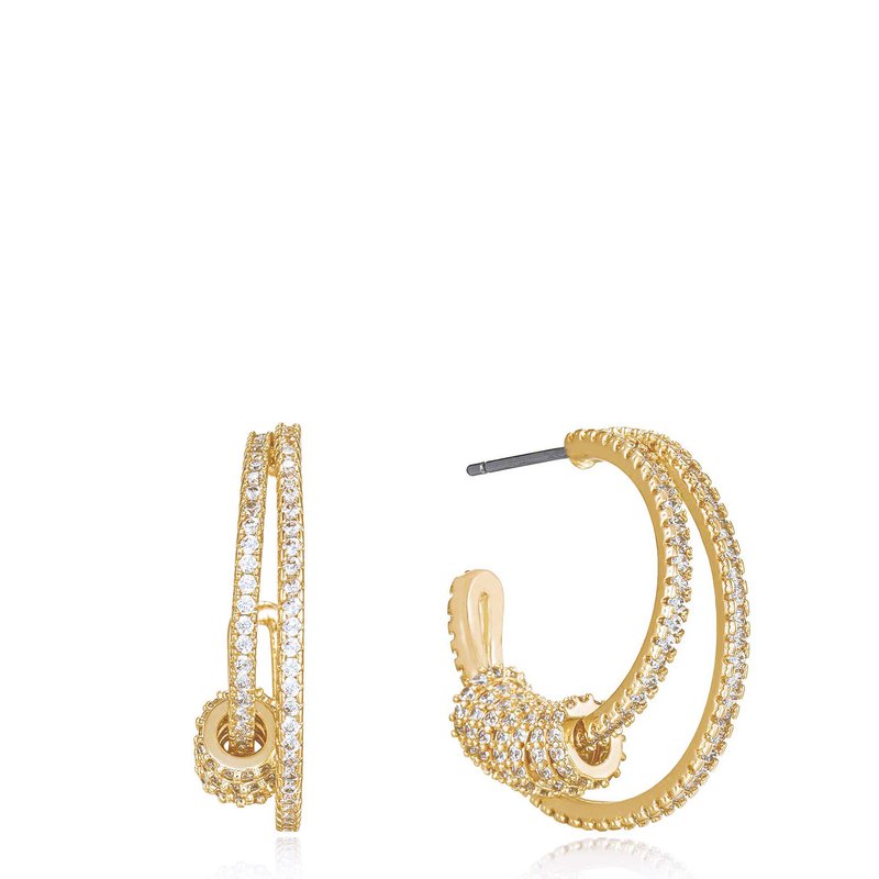 Ettika Double Crystal Pave Ring 18k Gold Plated Hoop Earrings