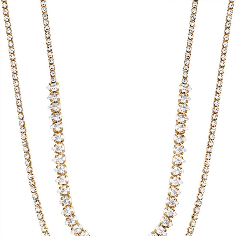 Ettika Double Layer Crystal Shine 18k Gold Plated Necklace In White