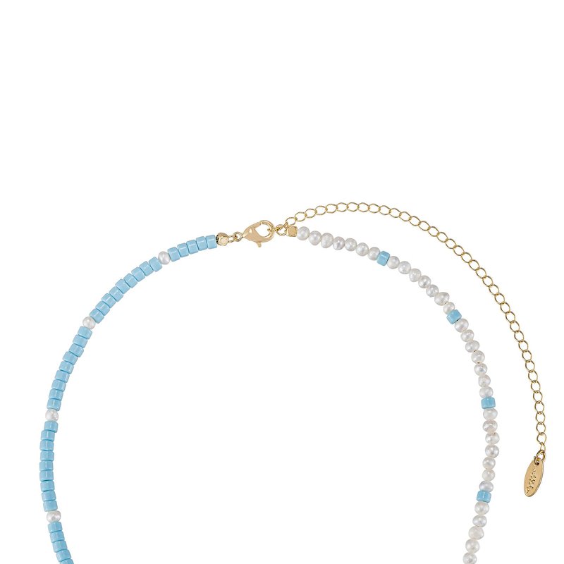 Shop Ettika Easy Beach Day Turquoise And Pearl Strand 18k Gold Plated Necklace In Blue