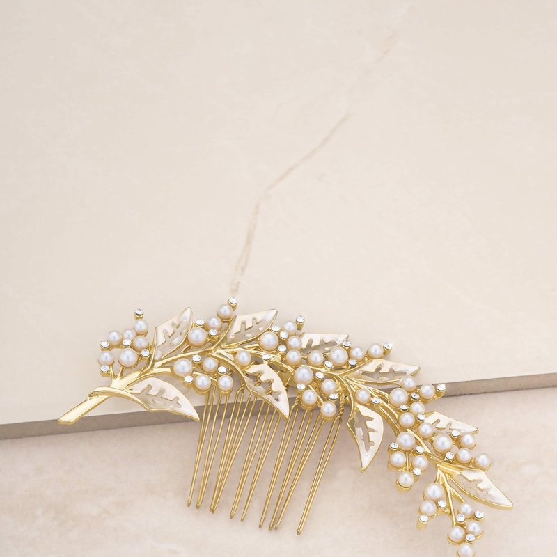 Shop Ettika Ethereal Pearl Leaf Hair Comb In Gold
