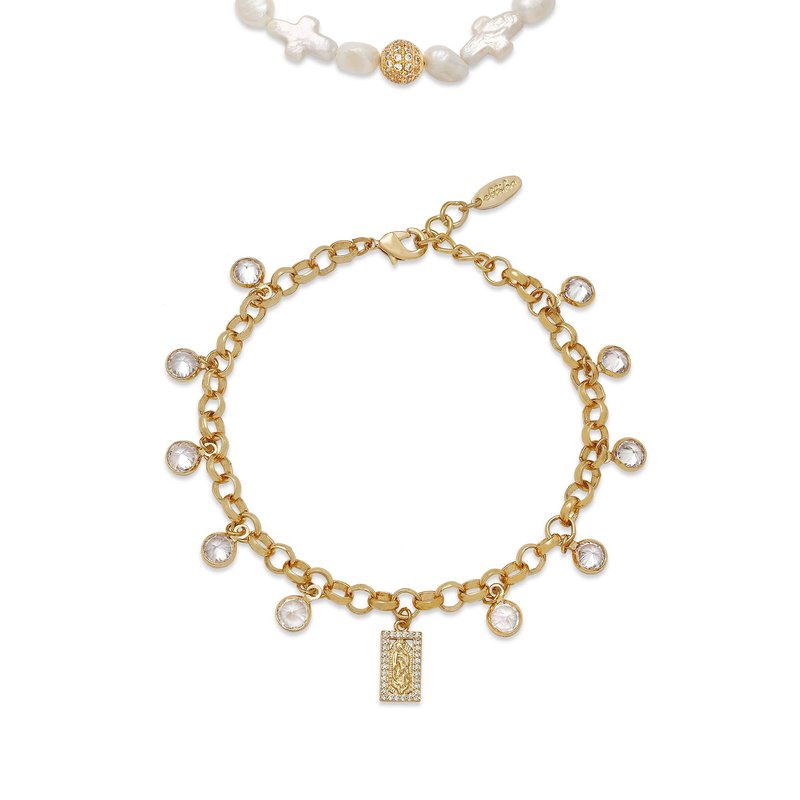 Ettika Faithful Pearl And 18k Gold Plated Chain Bracelet Set