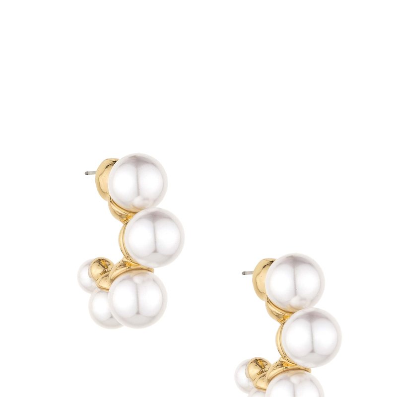 Ettika Five Point Pearl 18k Gold Plated Hoop Earrings