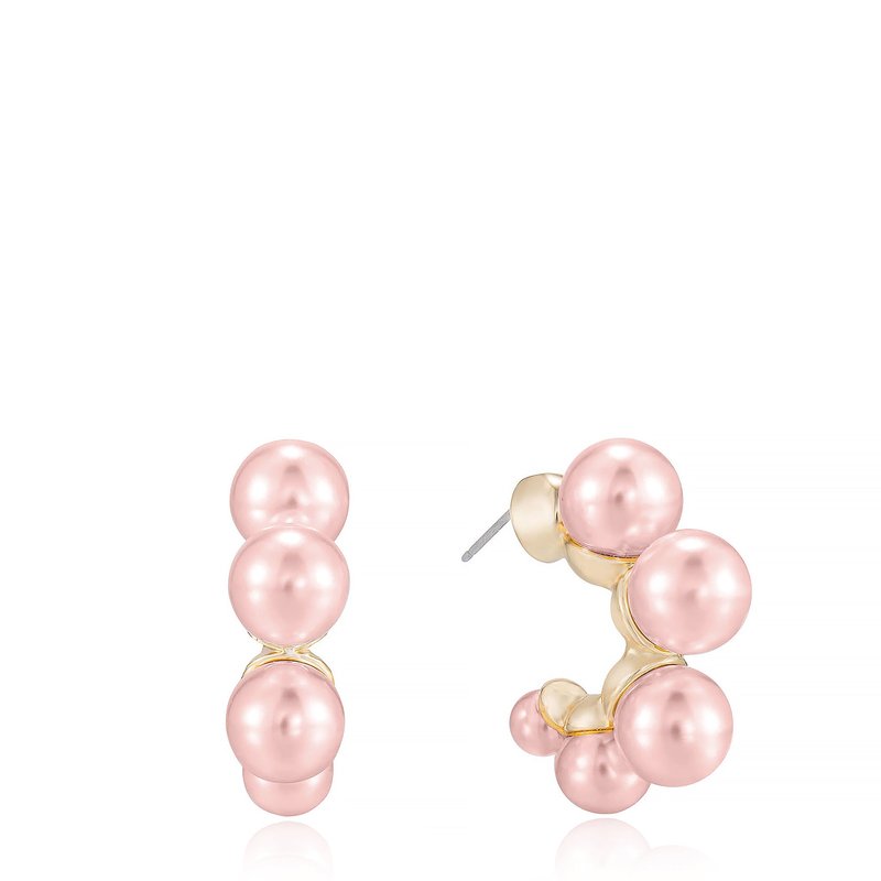 Shop Ettika Five Point Pearl 18k Gold Plated Hoop Earrings In Pink