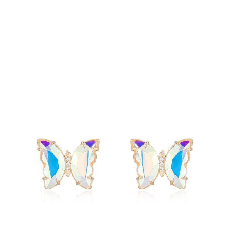 Ettika Flutter Away Crystal 18k Gold Plated Earrings In White