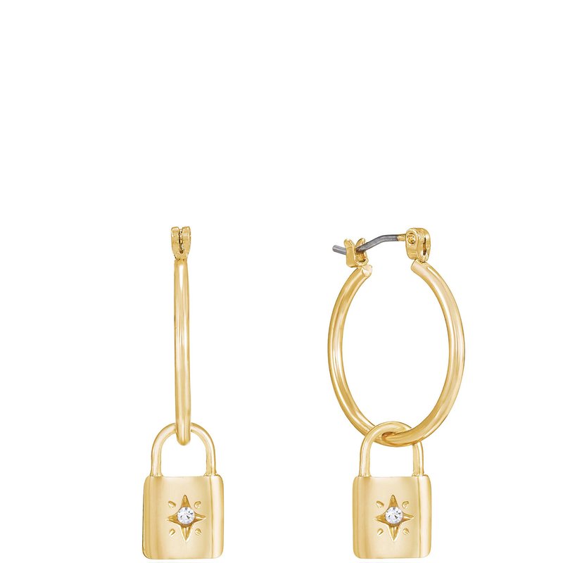 Ettika Golden Hoop 18k Gold Plated Earrings With Star Lock Charm