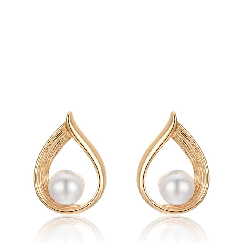 Shop Ettika Golden Teardrop And Pearl 18k Gold Plated Earrings In White