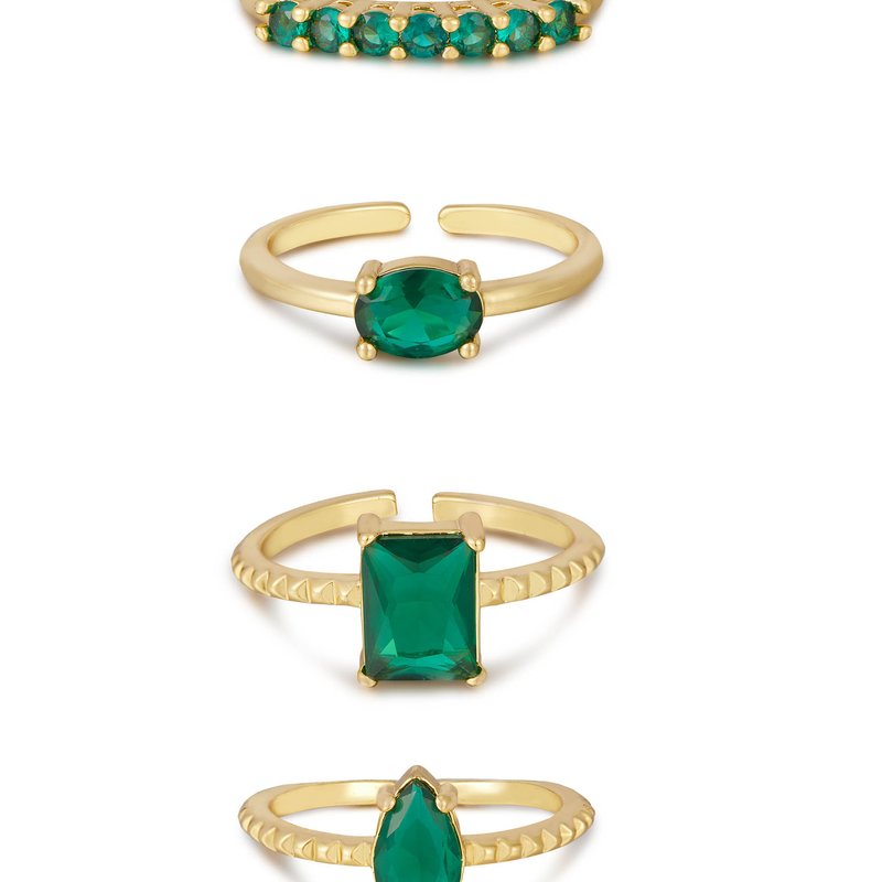 Ettika Green With Envy 18k Gold Plated Ring Set