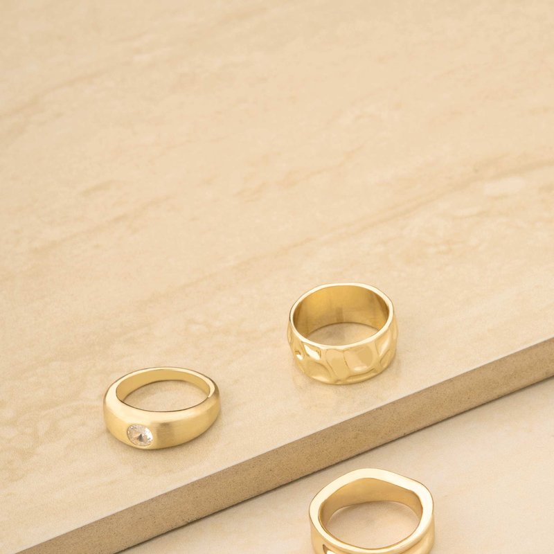 Ettika Hammered 18k Gold Plated Ring Set
