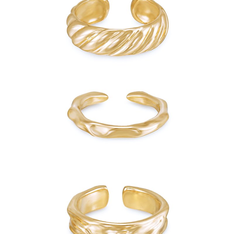 Ettika Hand Worked 18k Gold Plated Ring Set Of 3