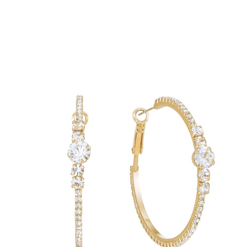 Ettika Hollywood Forever Crystal 18k Gold Plated Hoop Earrings In White
