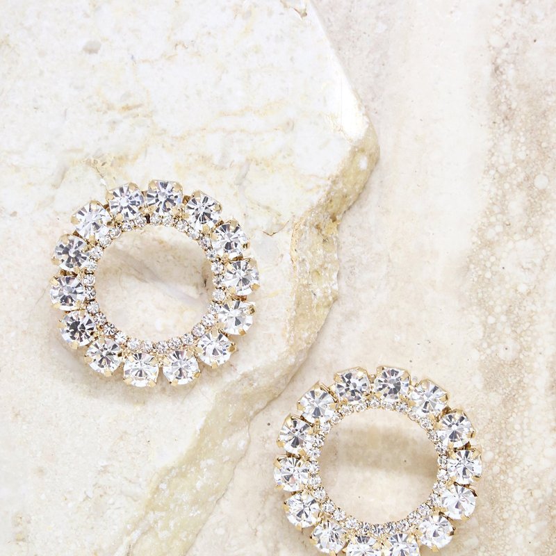 Ettika Large Crystal & 18k Gold Plated Circle Stud Earrings