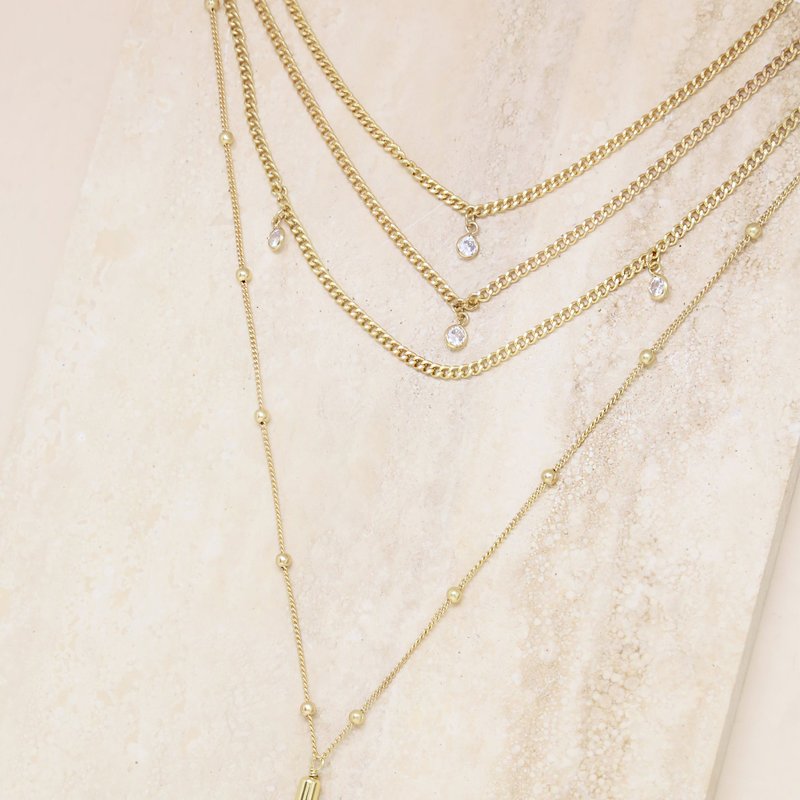 Ettika Layered Chain Drop Tassel 18k Gold Plated Necklace