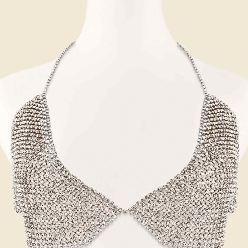 Ettika Limelight Crystal And Rhodium Bikini Top Body Chain In Grey