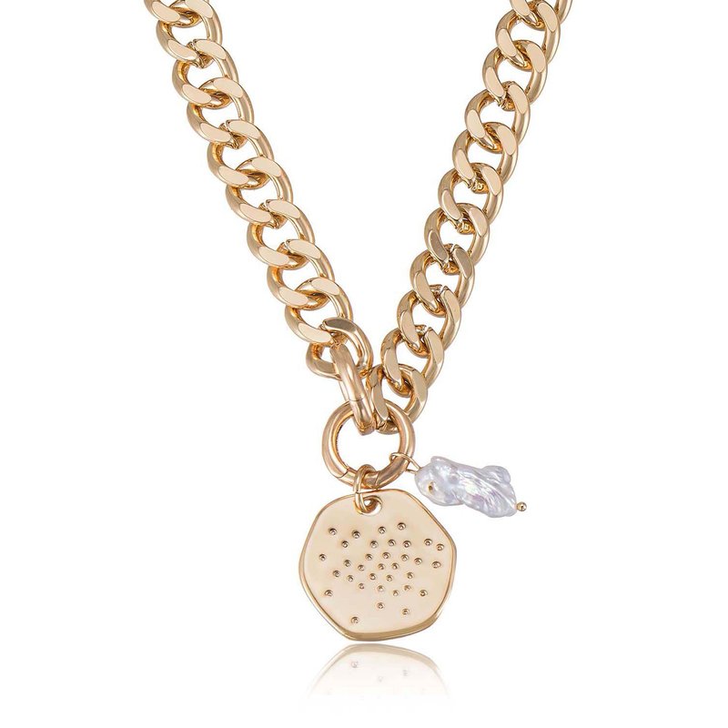 Shop Ettika Lola Pearl And Medallion Chain Link 18k Gold Plated Necklace