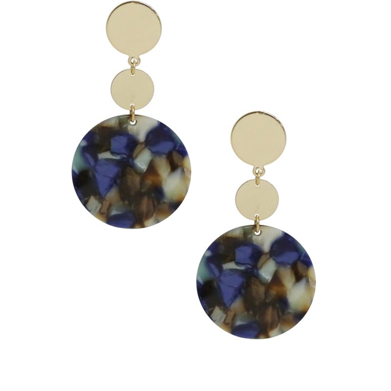 Ettika London Resin Circle Drop 18k Gold Plated Earrings In Blue